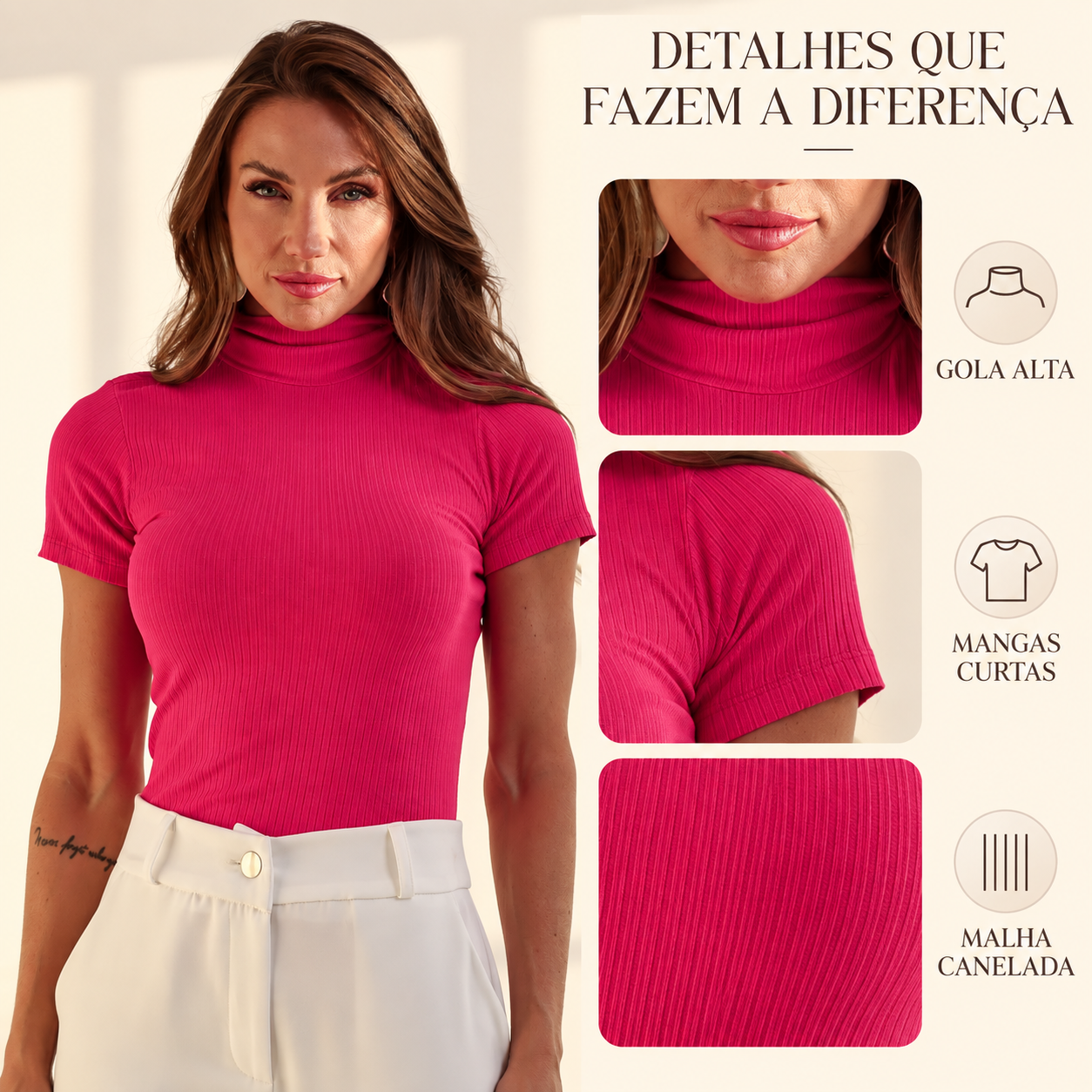 FitDetail — detalhes da blusa canelada manga curta