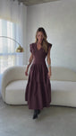 Stories de Vestido Midi Alfaiataria Ombro Estruturado Saia Evasê Três Marias Lanay