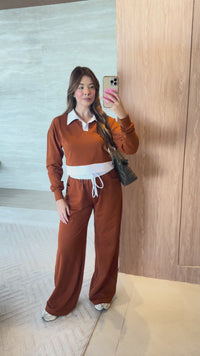 Stories de Conjunto Moletim Premium Calca Wide Blusa Gola V  Beca