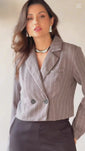 Stories de Blazer Listrado Alfaiataria Duplo com Botões Brooklyn