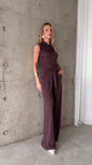 Stories de Conjunto feminino Aretha em lanzinha comfy regata gola orgânica e calça reta com cinto e passantes Aretha
