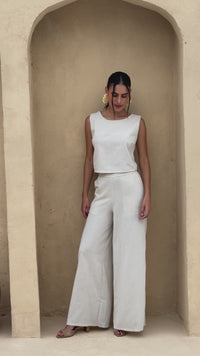 Stories de Conjunto de Linho Calça Pantalona e Blusa Regata Stella