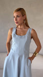 Stories de Vestido Longo Alfaiataria Decote Quadrado e Bolsos Yanca