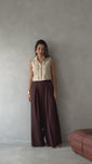 Stories de Calça Pantalona de Linho Cintura Alta com Elástico e Bolso Lateral Carmela Areia