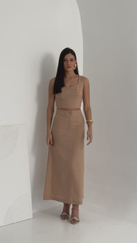 Stories de Conjunto de Linho Cropped Alças Grossas e Saia Longa Lisa - Taina