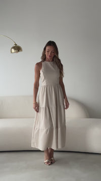 Stories de Vestido Longo Liso de Linho Sem Manga Zíper nas Costas Flora