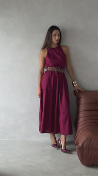 Stories de Vestido Longo Liso de Linho Sem Manga Zíper nas Costas Flora