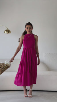 Stories de Vestido Longo Liso de Linho Sem Manga Zíper nas Costas Flora