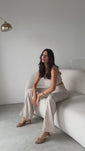 Stories de Conjunto de Linho Calça Pantalona Wide Leg e Cropped Alças Finas Lucy