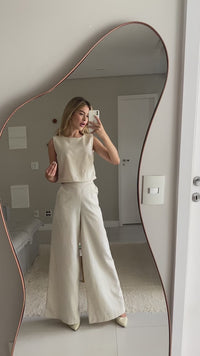 Stories de Conjunto de Linho Calça Pantalona e Blusa Regata Stella
