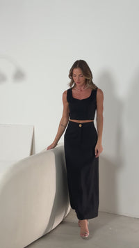 Stories de Conjunto de Linho Cropped Alças Grossas e Saia Longa Lisa - Taina
