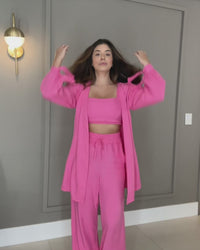 Stories de Conjunto Feminino Luna 3 Peças em Twill – Kimono, Calça Pantalona e Top