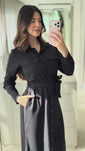 Stories de Vestido Chemise Midi de Alfaiataria com Manga Longa e Faixa Emma