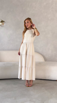 Stories de Vestido Longo Alfaiataria Sem Manga Zíper nas Costas Flora