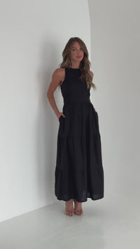 Stories de Vestido Longo Liso de Linho Sem Manga Zíper nas Costas Flora