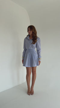 Stories de Conjunto Listrado Camisa e Saia em Tricoline - Pietra