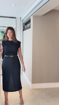 Stories de Vestido com Ombreiras e Drapeado na Cintura Ofelia