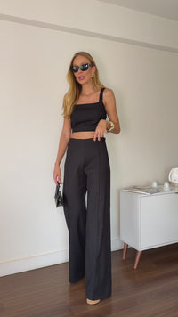 Stories de Conjunto de Linho Calça Pantalona Wide Leg e Cropped Alças Finas Lucy