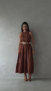 Stories de Vestido Longo Liso de Linho Sem Manga Zíper nas Costas Flora