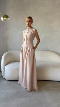 Stories de Vestido Longo Alfaiataria com Zíper Frontal Rosalia