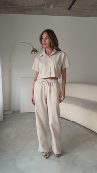 Stories de Conjunto de Linho Blusa Clássica + Calça Wide Leg Cós Elástico Josi