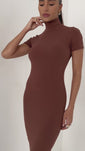 Stories de Vestido Midi Gola Alta Canelado com Fenda Lateral Cacharrel Mariah