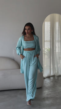 Stories de Conjunto Feminino Luna 3 Peças em Twill – Kimono, Calça Pantalona e Top