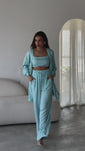 Stories de Conjunto Feminino Luna 3 Peças em Twill – Kimono, Calça Pantalona e Top