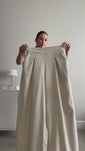 Stories de Calça Pantalona de Linho Cintura Alta com Elástico e Bolso Lateral Carmela Areia
